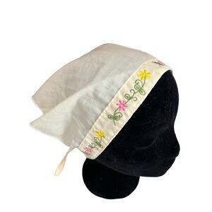 Vintage Pale Yellow Embroidered Head Scarf Kerchief